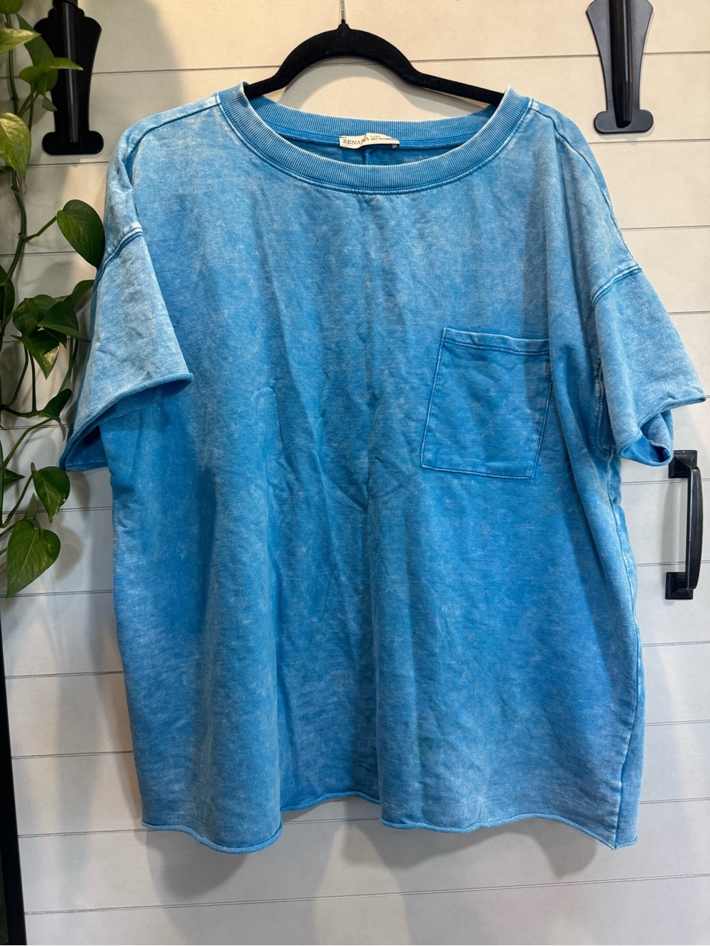 Zenana Outfitters Washed Sky Blue Pocket Tee